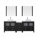Dior 90" Double Bathroom Vanity in Zebra Grey with White Engineered Stone Top and Square Sink with Brushed Nickel Faucet and Mirrors