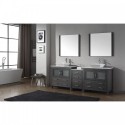 Dior 90" Double Bathroom Vanity in Zebra Grey with White Engineered Stone Top and Square Sink with Brushed Nickel Faucet and Mirrors