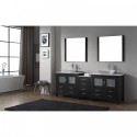 Dior 90" Double Bathroom Vanity in Zebra Grey with White Engineered Stone Top and Square Sink with Brushed Nickel Faucet and Mirrors