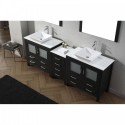 Dior 90" Double Bathroom Vanity in Zebra Grey with White Engineered Stone Top and Square Sink with Brushed Nickel Faucet and Mirrors