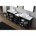 Dior 90" Double Bathroom Vanity in Zebra Grey with White Engineered Stone Top and Square Sink with Brushed Nickel Faucet and Mirrors