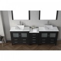 Dior 90" Double Bathroom Vanity in Zebra Grey with White Engineered Stone Top and Square Sink with Brushed Nickel Faucet and Mirrors