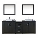 Tavian 90" Double Bathroom Vanity in Zebra Grey with Black Galaxy Granite Top and Square Sink with Polished Chrome Faucet and Mirrors