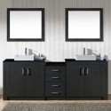 Tavian 90" Double Bathroom Vanity in Zebra Grey with Black Galaxy Granite Top and Square Sink with Polished Chrome Faucet and Mirrors
