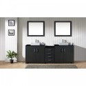 Tavian 90" Double Bathroom Vanity in Zebra Grey with Black Galaxy Granite Top and Square Sink with Polished Chrome Faucet and Mirrors