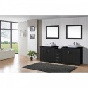 Tavian 90" Double Bathroom Vanity in Zebra Grey with Black Galaxy Granite Top and Square Sink with Polished Chrome Faucet and Mirrors