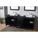 Tavian 90" Double Bathroom Vanity in Zebra Grey with Black Galaxy Granite Top and Square Sink with Polished Chrome Faucet and Mirrors