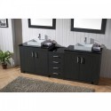 Tavian 90" Double Bathroom Vanity in Zebra Grey with Black Galaxy Granite Top and Square Sink with Polished Chrome Faucet and Mirrors
