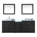 Tavian 90" Double Bathroom Vanity in Zebra Grey with Clear Tempered Glass Top and Square Sink with Polished Chrome Faucet and Mirrors