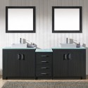 Tavian 90" Double Bathroom Vanity in Zebra Grey with Clear Tempered Glass Top and Square Sink with Polished Chrome Faucet and Mirrors