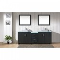 Tavian 90" Double Bathroom Vanity in Zebra Grey with Clear Tempered Glass Top and Square Sink with Polished Chrome Faucet and Mirrors