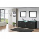 Tavian 90" Double Bathroom Vanity in Zebra Grey with Clear Tempered Glass Top and Square Sink with Polished Chrome Faucet and Mirrors