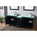Tavian 90" Double Bathroom Vanity in Zebra Grey with Clear Tempered Glass Top and Square Sink with Polished Chrome Faucet and Mirrors