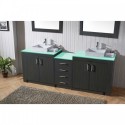 Tavian 90" Double Bathroom Vanity in Zebra Grey with Clear Tempered Glass Top and Square Sink with Polished Chrome Faucet and Mirrors