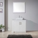 Tavian 36" Single Bathroom Vanity in Gloss White with Marble Top and Square Sink with Polished Chrome Faucet and Mirror