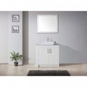 Tavian 36" Single Bathroom Vanity in Gloss White with Marble Top and Square Sink with Polished Chrome Faucet and Mirror