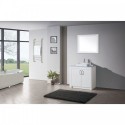 Tavian 36" Single Bathroom Vanity in Gloss White with Marble Top and Square Sink with Polished Chrome Faucet and Mirror