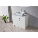 Tavian 36" Single Bathroom Vanity in Gloss White with Marble Top and Square Sink with Polished Chrome Faucet and Mirror
