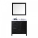 Caroline Premium 36" Single Bathroom Vanity in Zebra Grey with Marble Top and Round Sink with Mirror