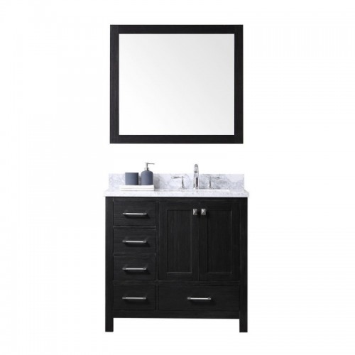 Caroline Premium 36" Single Bathroom Vanity in Zebra Grey with Marble Top and Square Sink with Mirror
