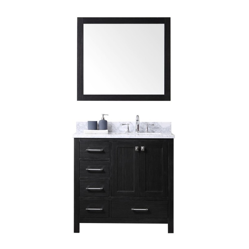 Caroline Premium 36" Single Bathroom Vanity in Zebra Grey with Marble Top and Square Sink with Mirror
