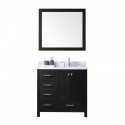 Caroline Premium 36" Single Bathroom Vanity in Zebra Grey with Marble Top and Square Sink with Mirror