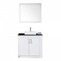 Tavian 36" Single Bathroom Vanity in Gloss White with Black Galaxy Granite Top and Square Sink with Polished Chrome Faucet and Mirror
