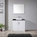 Tavian 36" Single Bathroom Vanity in Gloss White with Black Galaxy Granite Top and Square Sink with Polished Chrome Faucet and Mirror