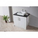 Tavian 36" Single Bathroom Vanity in Gloss White with Black Galaxy Granite Top and Square Sink with Polished Chrome Faucet and Mirror