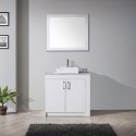 Tavian 36" Single Bathroom Vanity in Gloss White with Marble Top and Square Sink with Polished Chrome Faucet and Mirror
