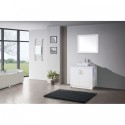 Tavian 36" Single Bathroom Vanity in Gloss White with Marble Top and Square Sink with Polished Chrome Faucet and Mirror