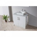 Tavian 36" Single Bathroom Vanity in Gloss White with Marble Top and Square Sink with Polished Chrome Faucet and Mirror