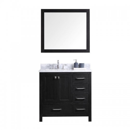 Caroline Premium 36" Single Bathroom Vanity in Zebra Grey with Marble Top and Square Sink with Mirror