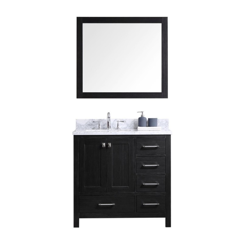 Caroline Premium 36" Single Bathroom Vanity in Zebra Grey with Marble Top and Square Sink with Mirror
