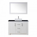 Tavian 48" Single Bathroom Vanity in Gloss White with Black Galaxy Granite Top and Square Sink with Polished Chrome Faucet and Mirror