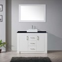 Tavian 48" Single Bathroom Vanity in Gloss White with Black Galaxy Granite Top and Square Sink with Polished Chrome Faucet and Mirror