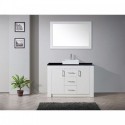Tavian 48" Single Bathroom Vanity in Gloss White with Black Galaxy Granite Top and Square Sink with Polished Chrome Faucet and Mirror