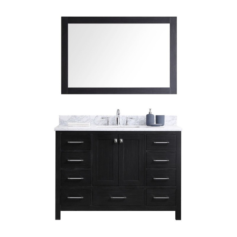 Caroline Premium 48" Single Bathroom Vanity in Zebra Grey with Marble Top and Square Sink with Mirror
