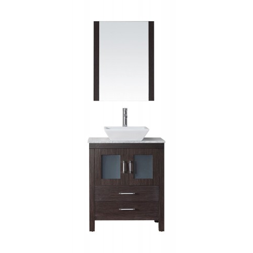 Dior 24" Single Bathroom Vanity in Espresso with Marble Top and Square Sink with Polished Chrome Faucet and Mirror