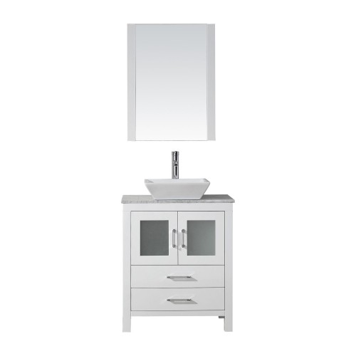 Dior 24" Single Bathroom Vanity in White with Marble Top and Square Sink with Polished Chrome Faucet and Mirror
