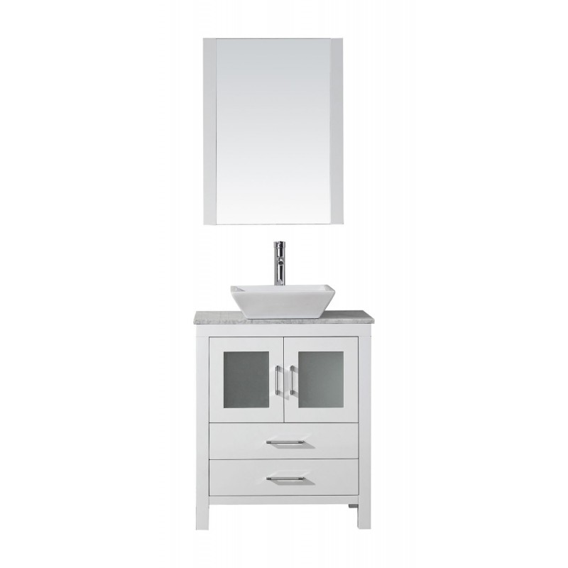 Dior 24" Single Bathroom Vanity in White with Marble Top and Square Sink with Polished Chrome Faucet and Mirror