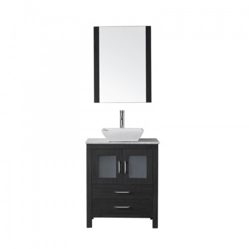 Dior 24" Single Bathroom Vanity in Zebra Grey with Marble Top and Square Sink with Polished Chrome Faucet and Mirror