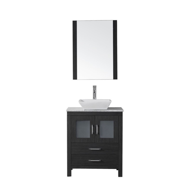 Dior 24" Single Bathroom Vanity in Zebra Grey with Marble Top and Square Sink with Polished Chrome Faucet and Mirror