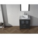 Dior 24" Single Bathroom Vanity in Zebra Grey with Marble Top and Square Sink with Polished Chrome Faucet and Mirror