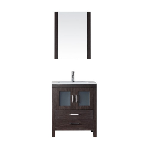 Dior 28" Single Bathroom Vanity in Espresso with Slim White Ceramic Top and Square Sink with Brushed Nickel Faucet and Mirror