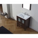 Dior 28" Single Bathroom Vanity in Espresso with Slim White Ceramic Top and Square Sink with Brushed Nickel Faucet and Mirror