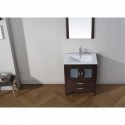 Dior 28" Single Bathroom Vanity in Espresso with Slim White Ceramic Top and Square Sink with Brushed Nickel Faucet and Mirror