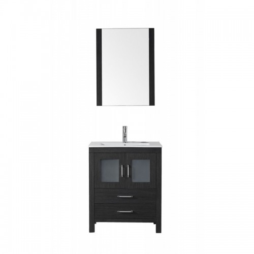 Dior 28" Single Bathroom Vanity in Zebra Grey with Slim White Ceramic Top and Square Sink with Brushed Nickel Faucet and Mirror