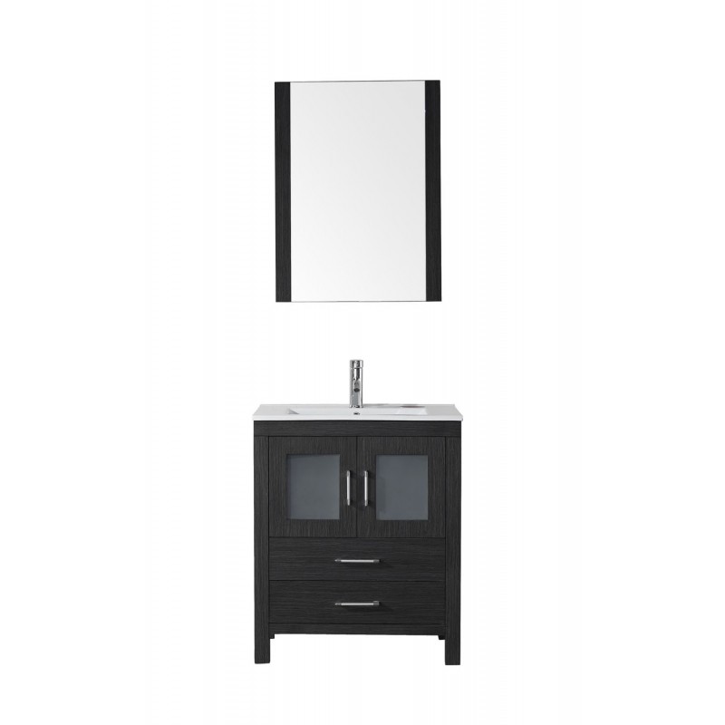 Dior 28" Single Bathroom Vanity in Zebra Grey with Slim White Ceramic Top and Square Sink with Brushed Nickel Faucet and Mirror
