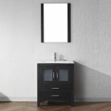 Dior 28" Single Bathroom Vanity in Zebra Grey with Slim White Ceramic Top and Square Sink with Brushed Nickel Faucet and Mirror